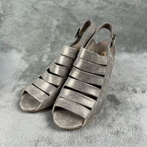 Paul Green Joan Slingback Sandals Heels Smoke Metallic Leather 8.5 US / 6.5 UK
